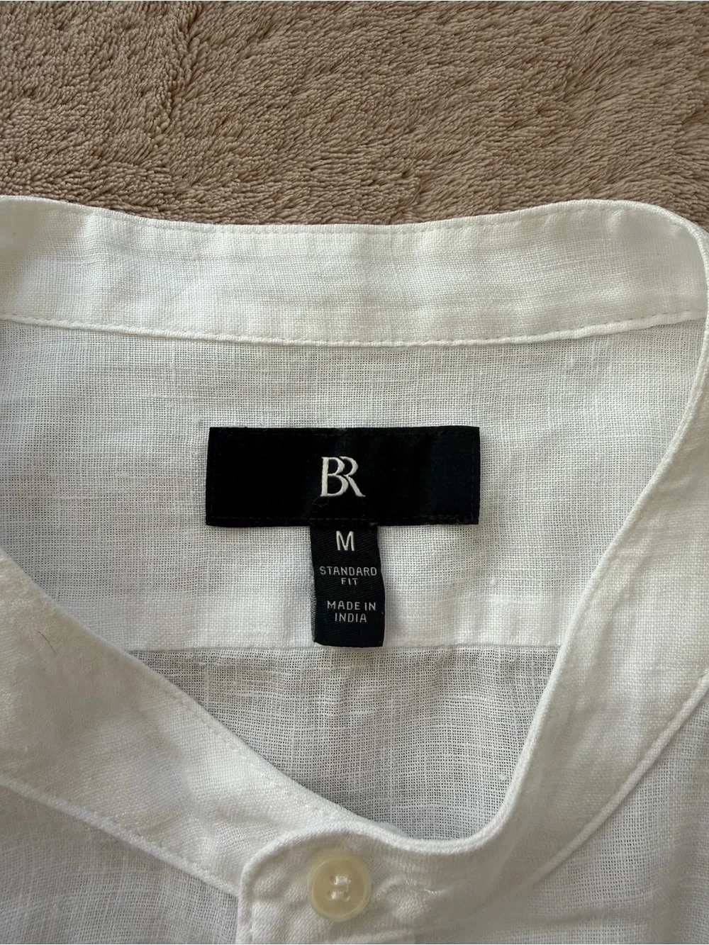 Banana Republic BR White 100% Linen Band Collar Button Front Shirt Men’s Size M